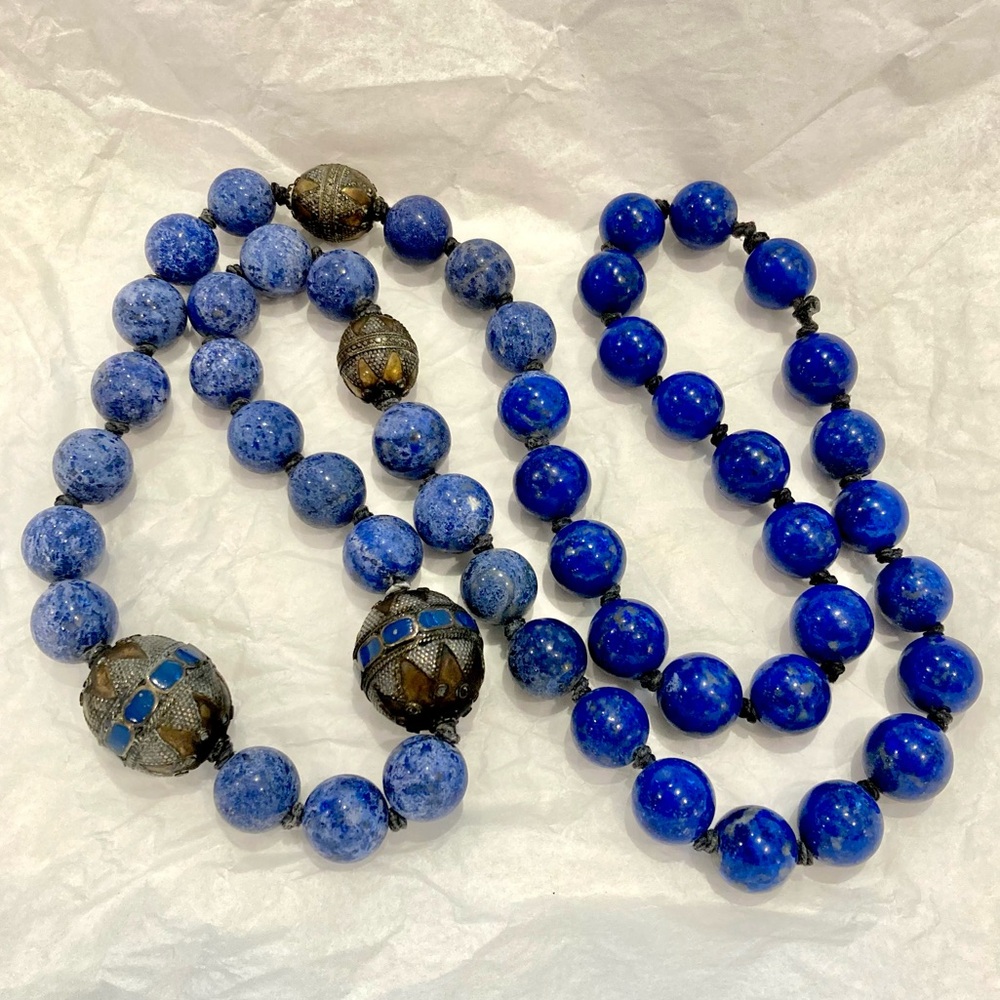 Vintage Hand-Crafted Afghani Lapis Lazuli Blue Beaded Necklace 38"